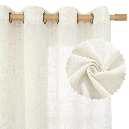LAMIT Cream Linen Sheer Curtains 36 Inch Length for Windows 2 Panels - color: Cream, size: 34"W x 36"L (Pack of 2)