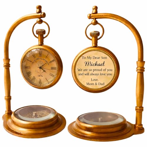 ALADEAN Personalized TableClock Compass Engraved (Custom Engraved) - style: Custom Engraved