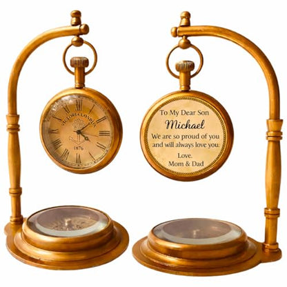 ALADEAN Personalized TableClock Compass Engraved (Custom Engraved) - style: Custom Engraved