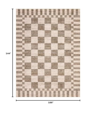 GarveeHome 9x12 Area Rugs for Living Room Washable Checkered Rug Bedroom - color: Brown, size: 9' x 12' (Rectangular)