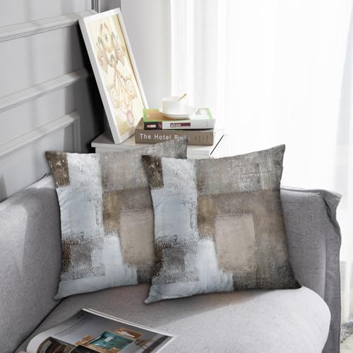 Britimes Throw Pillow Covers Set of 2, 18 x 18 Inch, Beige Grey Brown - color: Grey Brown, size: 18" x 18" (Pack of 2)