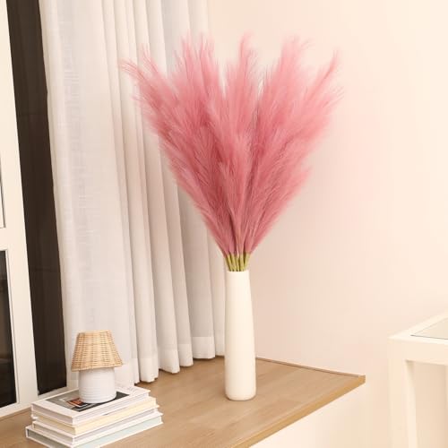Wertuirk Dark Pink Pampas Grass, 8 Pcs 45 Inch Tall Large Faux Pompous - color: Dark Pink