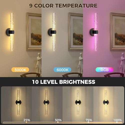 Battery Operated Wall Sconces Set of 2, 10000mAh Rechargeable Wall Light - color: Black, size: 21.4 inch
