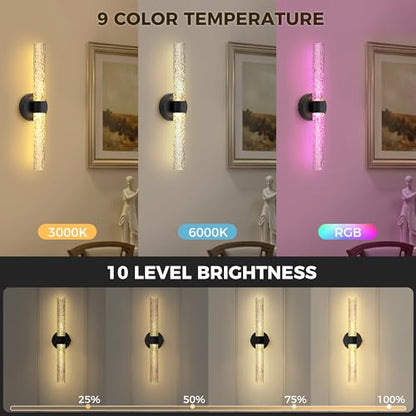 Battery Operated Wall Sconces Set of 2, 10000mAh Rechargeable Wall Light - color: Black, size: 21.4 inch
