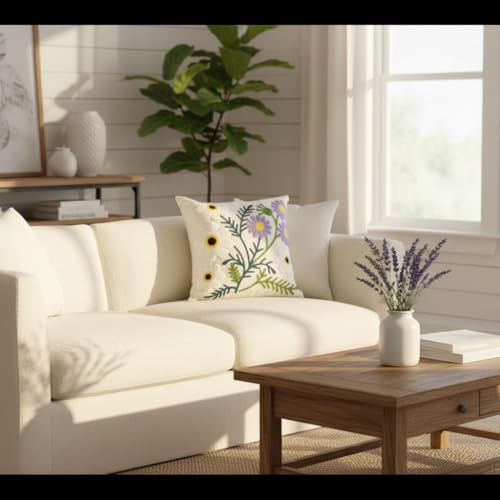 Embroidered Throw Pillow Covers 18x18 Pack of 2 Purple White Flower - color: Purple-white Flower