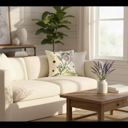Embroidered Throw Pillow Covers 18x18 Pack of 2 Purple White Flower - color: Purple-white Flower