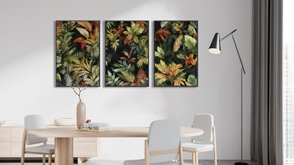 Large Framed Tropical Botanical Wall Art, Jungle Leaf Green, 16"x24"x3 - color: green, size: 16" X 24" X 3pcs Framed