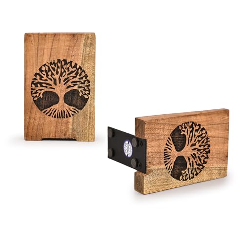 NIRMAN Office Bookends Iron & Acacia Wood Tree of Life Office Bookends for Shelves or Bookcase Heavy Bookends, Home Décor Gift (4"" X 4"" X 6""), (Set of 2), Brown