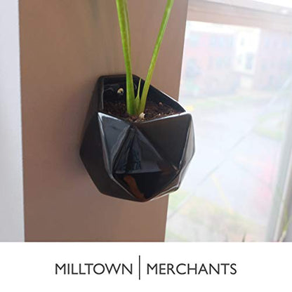 Succulent Wall Planters - Wall Vases - Black Ceramic Wall Mounted Planters - Succulent Plant Pots - Hanging Vases for Living Wall (2 Pack/Geometric/Black) - color: Small Black Geometric