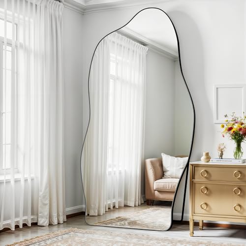 Antok Irregular Full Length Mirror, 81"x41" Asymmetrical Floor Mirror with Stand, Standing Hanging Leaning Irregular Mirrors for Bedroom Living Room Entryway, Cloud Shaped, Black - color: Black, size: 81"L x 41"W, style: Cloud Shaped Style
