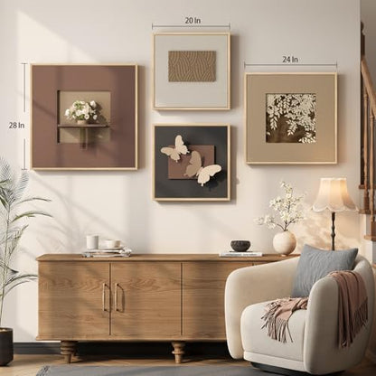 Large 3D Textured Neutral Butterfly Wall Art for Living Room, Set of 4 - color: Brown-A, size: 28x28" + (20x20") x2ps +24x24"