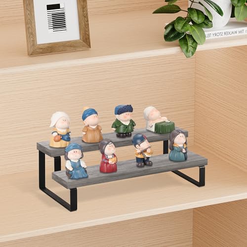 YINMIT Wooden Display Riser Stand, Tiered Perfume and Cologne Organizer Stand, 2 Tier Spice Rack Organizer, Rustic Display Shelf for Candles (2 Tier,Grey) - color: 2 Tier,1 Pack,Grey