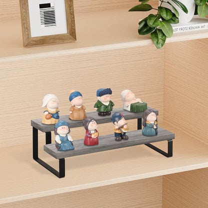 YINMIT Wooden Display Riser Stand, Tiered Perfume and Cologne Organizer Stand, 2 Tier Spice Rack Organizer, Rustic Display Shelf for Candles (2 Tier,Grey) - color: 2 Tier,1 Pack,Grey