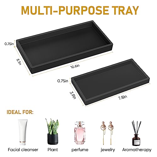 Bathroom Counter Tray,Silicone Vanity Tray for Soap Dispenser, Small+Large - color: Black, size: 7.8" x 3.9" x 0.8" + 10.6" x 5.1" x 0.8"