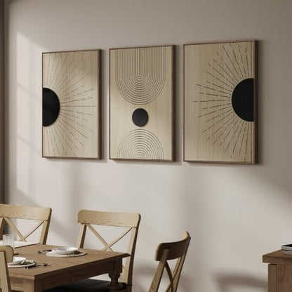 Large Framed 3D Wood Boho Neutral Abstract Textured Wall Decor, 24x36 Inch - color: Black Neutral