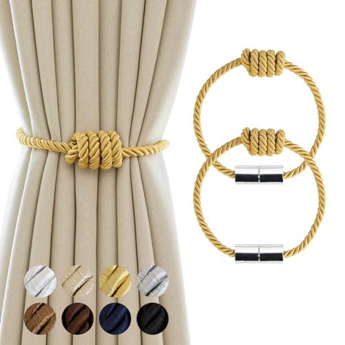 Curtain Tiebacks Magnetic Decorative Rope Tie Backs Holdbacks Contoeey - color: Gold