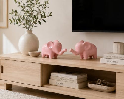 4 Inch Pink Ceramic Elephant Figurines Set of 2 - color: Pink