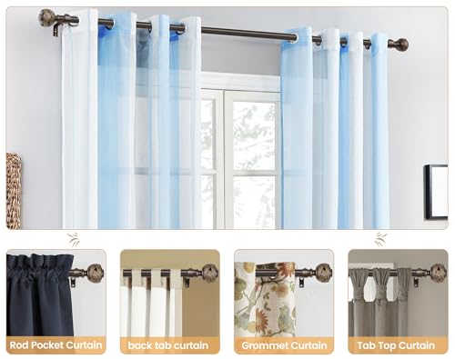 USFOOK 2 Pack Curtain Rods for Windows 48 to 84 Inch, Bronze, Leaf Finials - color: Bronze, size: 48-84"(2 pack)