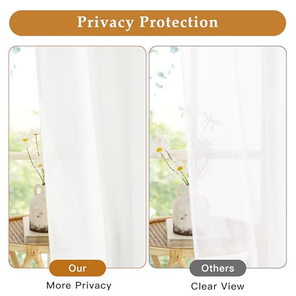 RYB HOME Non See Through White Sheer Curtains 63 inches Long - color: White, size: 52"W x 63"L (Pack of 2)