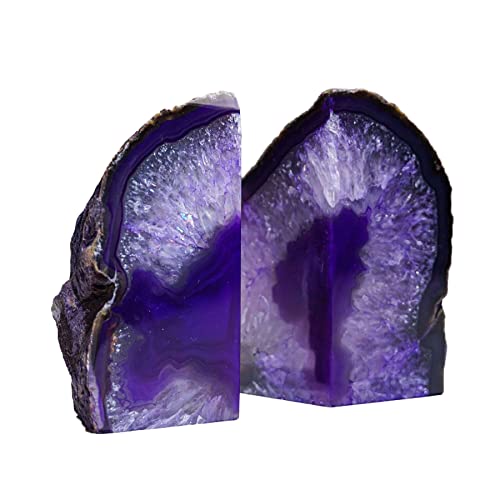 AMOYSTONE Purple Agate Bookends, Sturdy Crystal Book Ends for Study Shelf - color: Purple, size: 4-6 Pounds