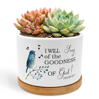 Christian Bird Plant Pots, Psalms 89:1 Bible Verse Religious Ceramic Succulent Flower Planters(No Plants) - color: Psalms B
