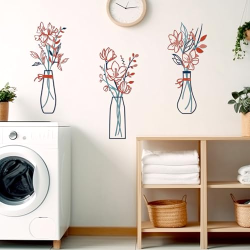Zzbakress 3 Pieces Metal Flowers Wall Art for Bathroom (Blue Orange) - color: Blue Orange