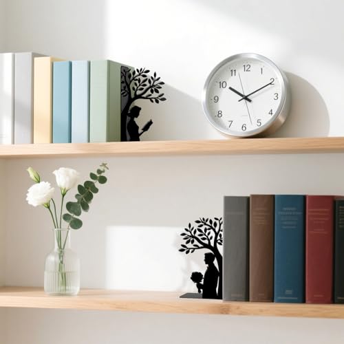 Metal Bookends Tree of Life Book Ends for Shelves - color: Black - 1 Pair Couple Under the Tree