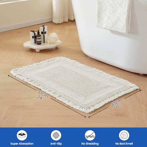Waffle Bath Mat Non-Slip Beige White Bathroom Rugs Hallway Bedroom - color: Beige White, size: 17" x 24"