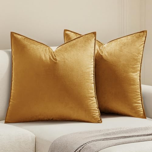 MIULEE Decorative Dark Gold Velvet Throw Pillow Covers for Couch 18x18 Inch - color: Dark Gold, size: 18" x 18" (Pack of 2)