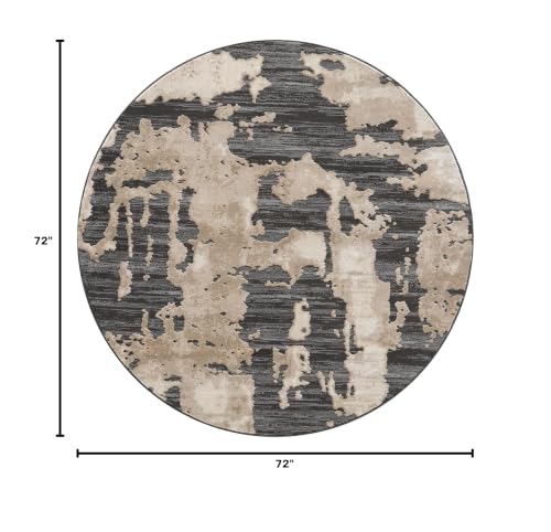 Abani Black and Cream Area Rug | 6' Round Tan and Beige Abstract Pattern | Perfect for Living Room and Bedroom | Terra Collection - color: Grey, size: 6' (Round)