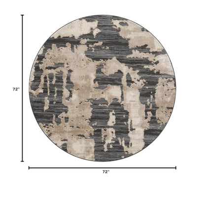 Abani Black and Cream Area Rug | 6' Round Tan and Beige Abstract Pattern | Perfect for Living Room and Bedroom | Terra Collection - color: Grey, size: 6' (Round)