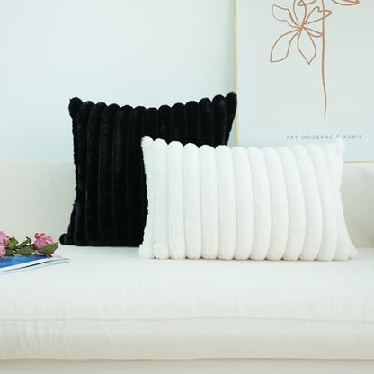 JOJUSIS Faux Fur Plush Throw Pillow Covers, Black, 16 x 16-Inch - color: Black, size: 16" x 16" (Pack of 2)