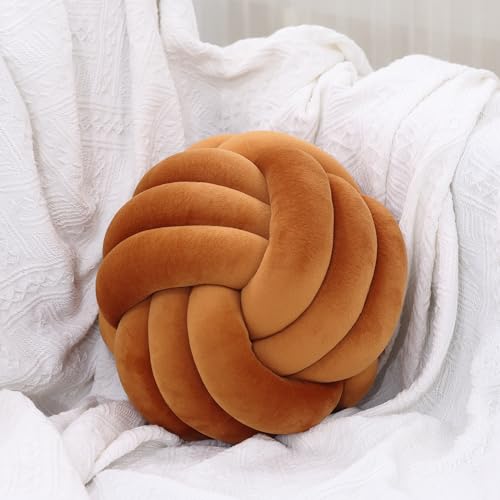 Petrella Caramel Knot Pillow Ball, 11 Inch Round Decorative Pillow for Bed - color: A1-caramel, size: 11inch
