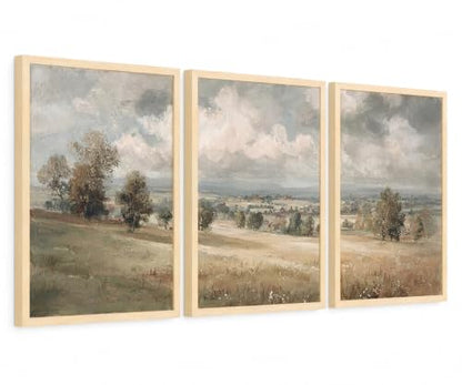 Framed Neutral Landscape Wall Art Set of 3, Farmhouse Prints - color: Golden Farmland, size: 12x16 Inches