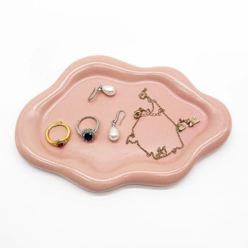 Ceramic Jewelry Tray, Jewelry Dish for Women, Small Ring Dish, Pink Cloud Tray Nightstand Decor Jewlery Plate Ring Holder Dish, Gift for Mom Trinket Tray Jewelry Bowl for Keys, Perfume,Candles - color: Pink