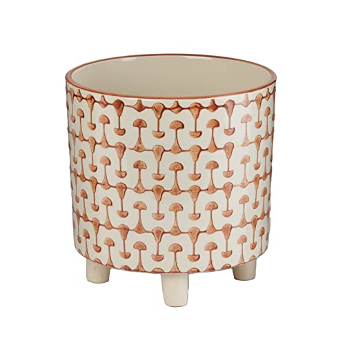 Creative Co-Op Footed Stoneware Planter with Abstract Print, Rust and White - color: Rust and White