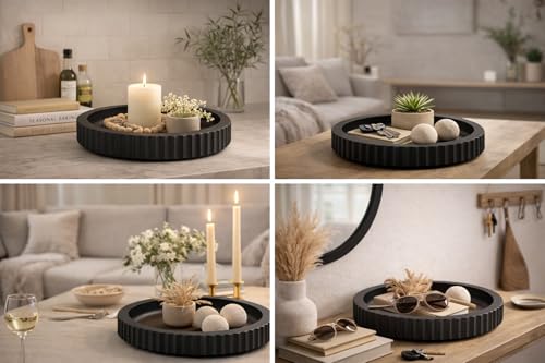 Mango wood fruit bowl, 12" wide X 2" high Large Fruit bowl for kitchen counter |Black Wooden bowl for entryway table or dining table centerpiece décor | Also use as keybowl or for candy (Black)