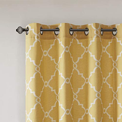 Madison Park Fretwork Print Window Curtain 1 Panel, 50x63 Yellow/White - color: Yellow/White, size: 50"W x 63"L (Pack of 1)