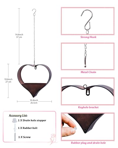 Heart Hanging Planter Metal Plant Hanger with Drainage Hole - color: Rustic Heart