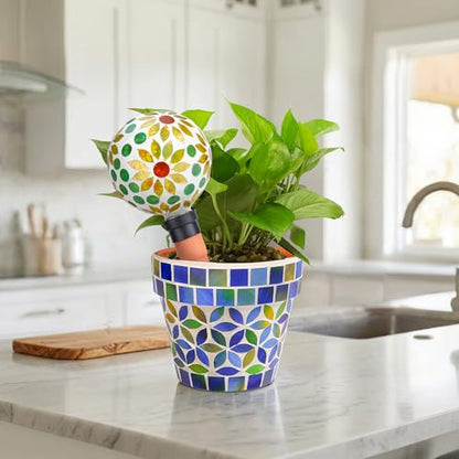 Mosaic Ceramic Small Succulent Plant Pot with Drainage 4 in Planter - color: Mosaic Blue