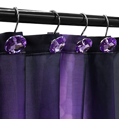 Crystal Diamond Round Shower Curtain Hooks Rings for Bathroom,Purple,12PCS - color: Purple