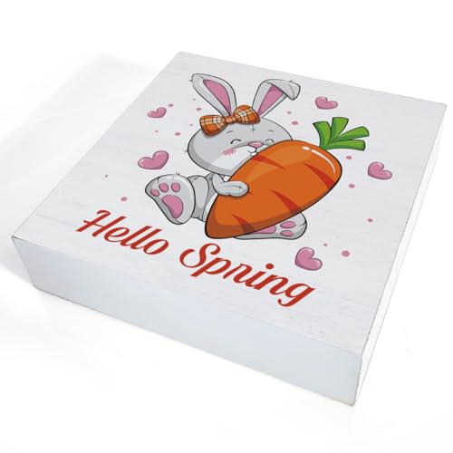 Spring Decor Hello Spring Bunny Wooden Sign, Farmhouse Spring Desk - color: a-5