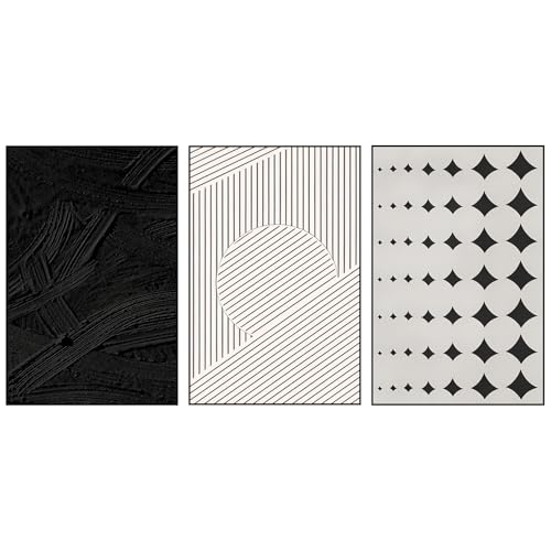 QKF 3Pcs Black White Abstract Geometric Textured Framed Canvas Wall Art Set - color: Simple Black and White, size: 20" X 28" X 3 pieces