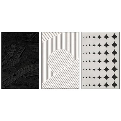 QKF 3Pcs Black White Abstract Geometric Textured Framed Canvas Wall Art Set - color: Simple Black and White, size: 20" X 28" X 3 pieces