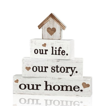Smile Rustic Farmhouse Tiered Tray Decor Stackable Wooden Blocks - style: Home Sweet Home