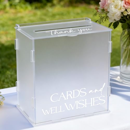 Frosted Acrylic Wedding Card Box, Elegant Matte Gift Card Holder with Slot for Cash Gifts Envelopes, Decorative Table Decor for Wedding Reception Birthday Baby Shower & Graduation Party - style: Frosted