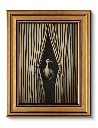 Gold Framed Moody Crane Wall Art,Whimsical Eclectic Bird Wall Decor 8x10in - color: Bird, size: 8"x10"