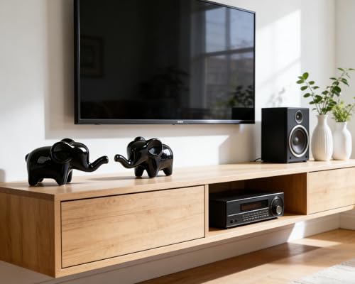 4 Inch Black Ceramic Elephant Figurines Set of 2 - color: Black