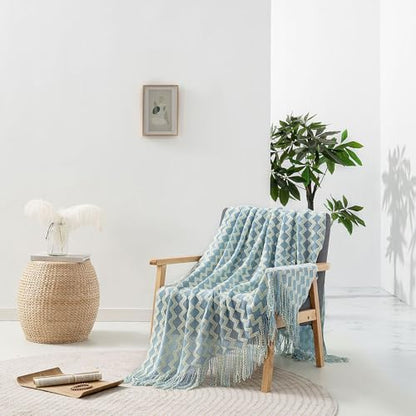 Double Diamond Acrylic Knitted Throw Blanket, Blue, 50x60 - color: Blue