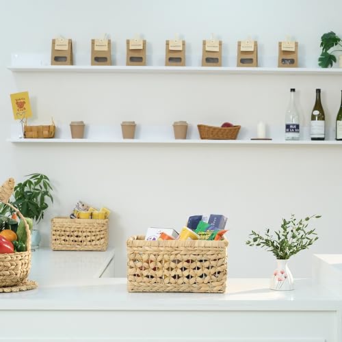 NAYA 11.6" Water Hyacinth Medium Wicker Shelf Basket – Storage Bin - size: 11.6"x8.9"x6.9" in